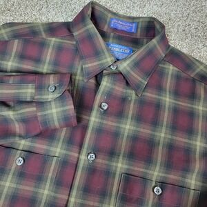 Pendleton Sir Pendleton Mens Large Red Plaid Button Up Long Sleeve 100% Wool